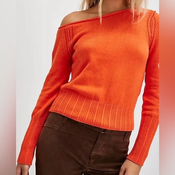 #294 NWT Free People Marceille Long-Sleeve Pullover in Scarlet Ibis - Picture 4 of 7